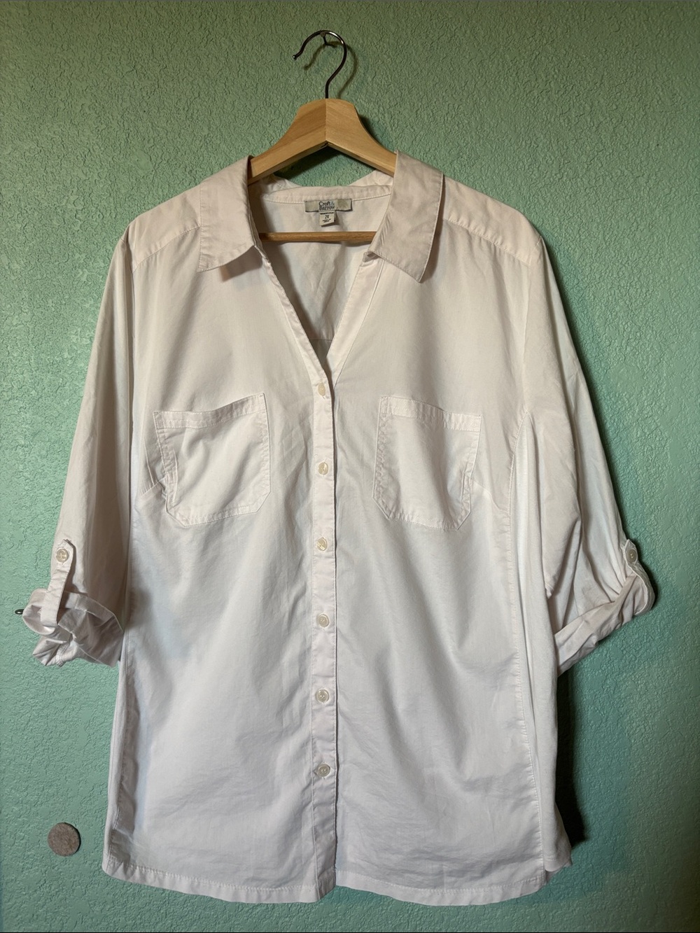 Croft & Barrow White 3/4 Sleeve Button-Down Shirt Women’s Size 2X